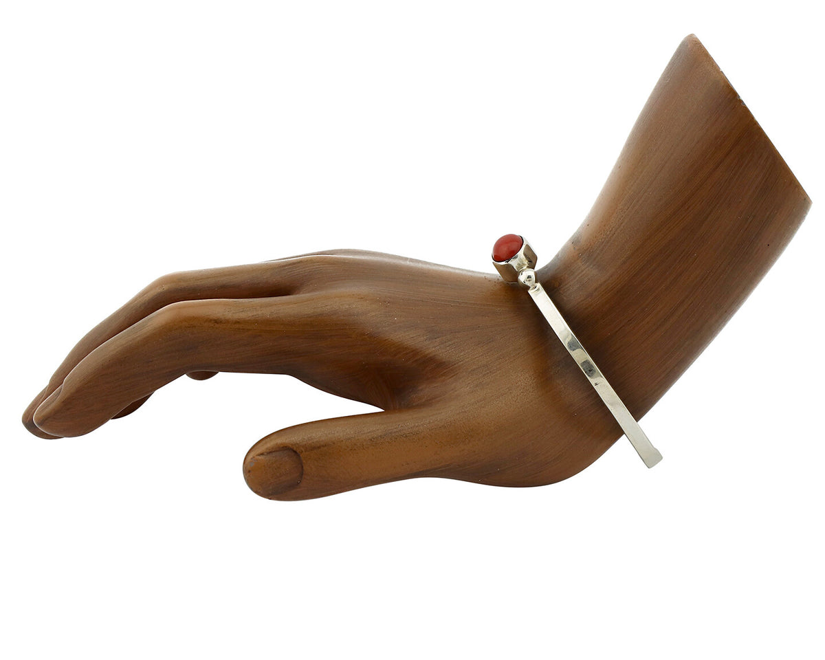 Navajo Bracelet .925 Silver Red Mediterranean Coral Native American Artist C90s