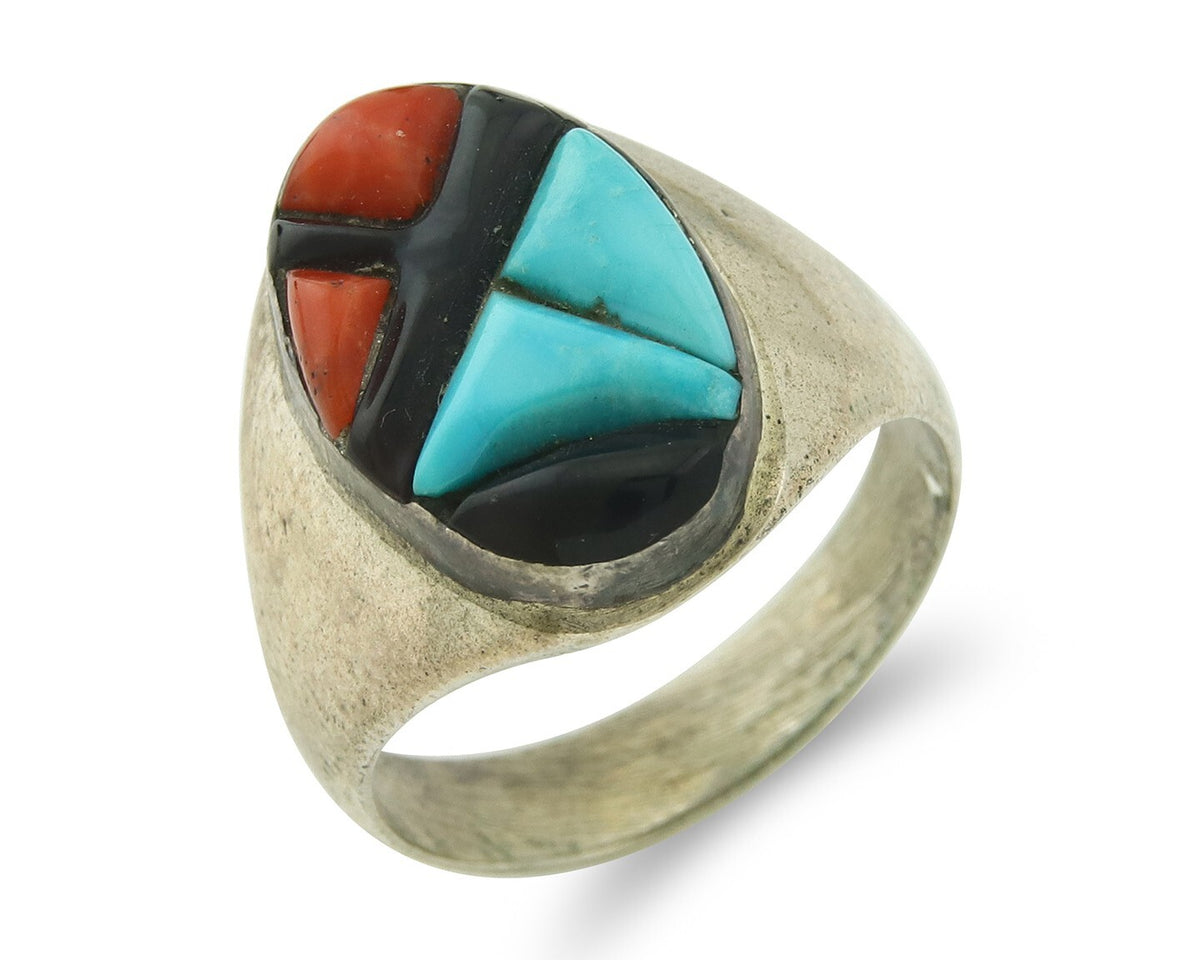 Vintage Zuni Ring 925 Sterling Authentic Natural Gemstone Signed K> Size 10
