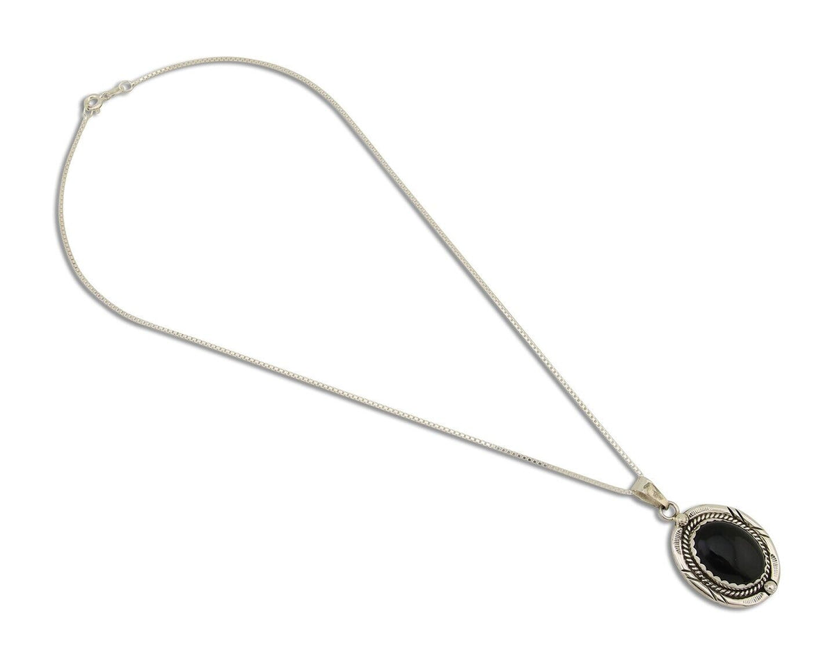 Navajo Pendant 925 Silver Natural Onyx Native American Artist Nancy Edtissy C80s