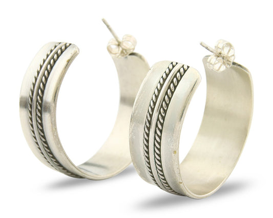 Navajo Hoop Earrings Sterling Silver Vintage Authentic Signed Ron Yazzie