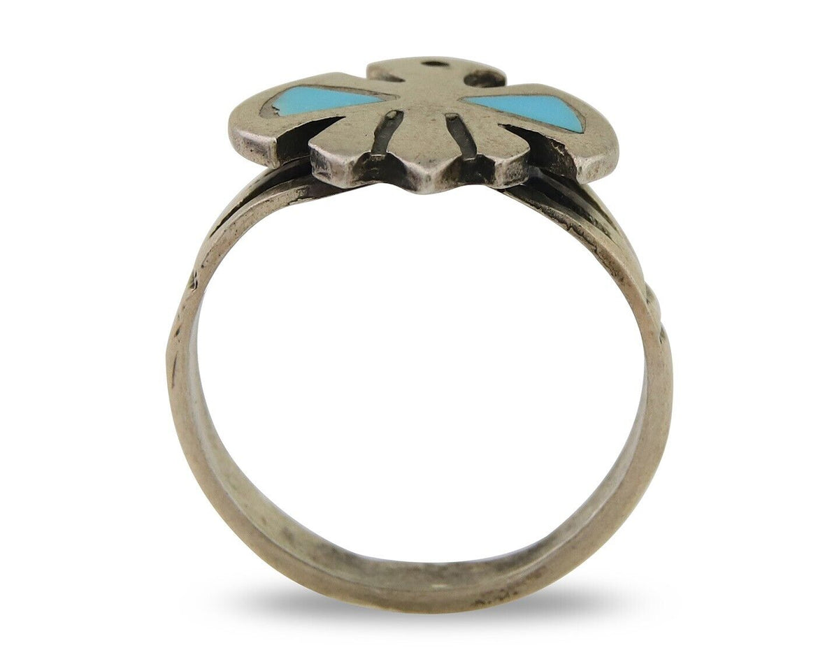 Navajo Handmade Bird Ring 925 Silver Turquoise Native Artist C.80's