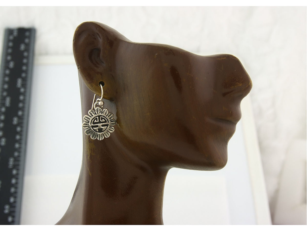 Navajo Tiwa Sun Earrings Sterling Silver Dangle Vintage Authentic