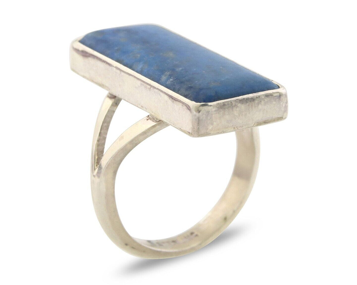 Navajo Ring 925 Sterling Lapis Handmade Native Artist C.80's Size 6.0