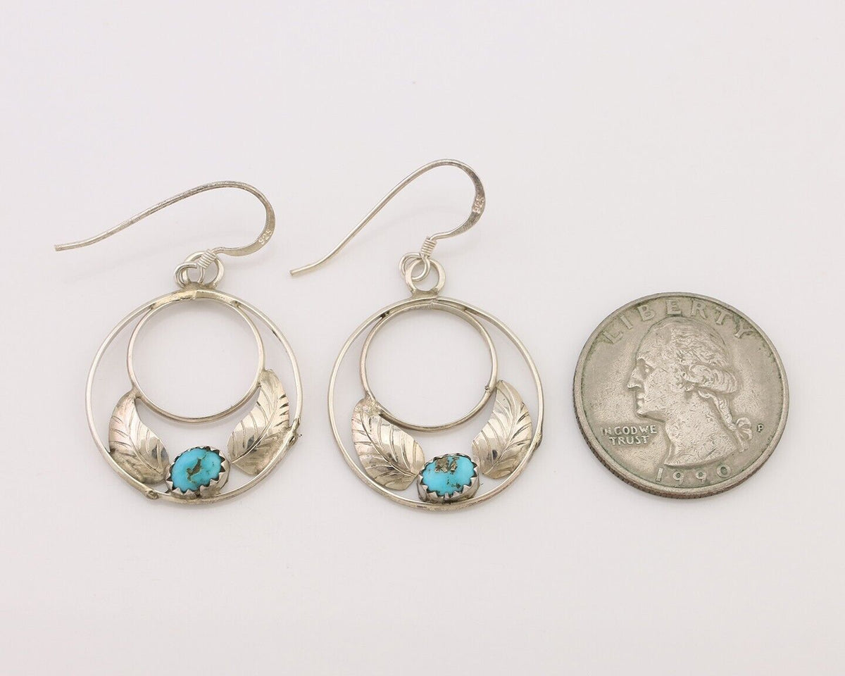 Navajo Handmade Dangle Earrings 925 Silver Blue Turquoise Native Artist C.80's