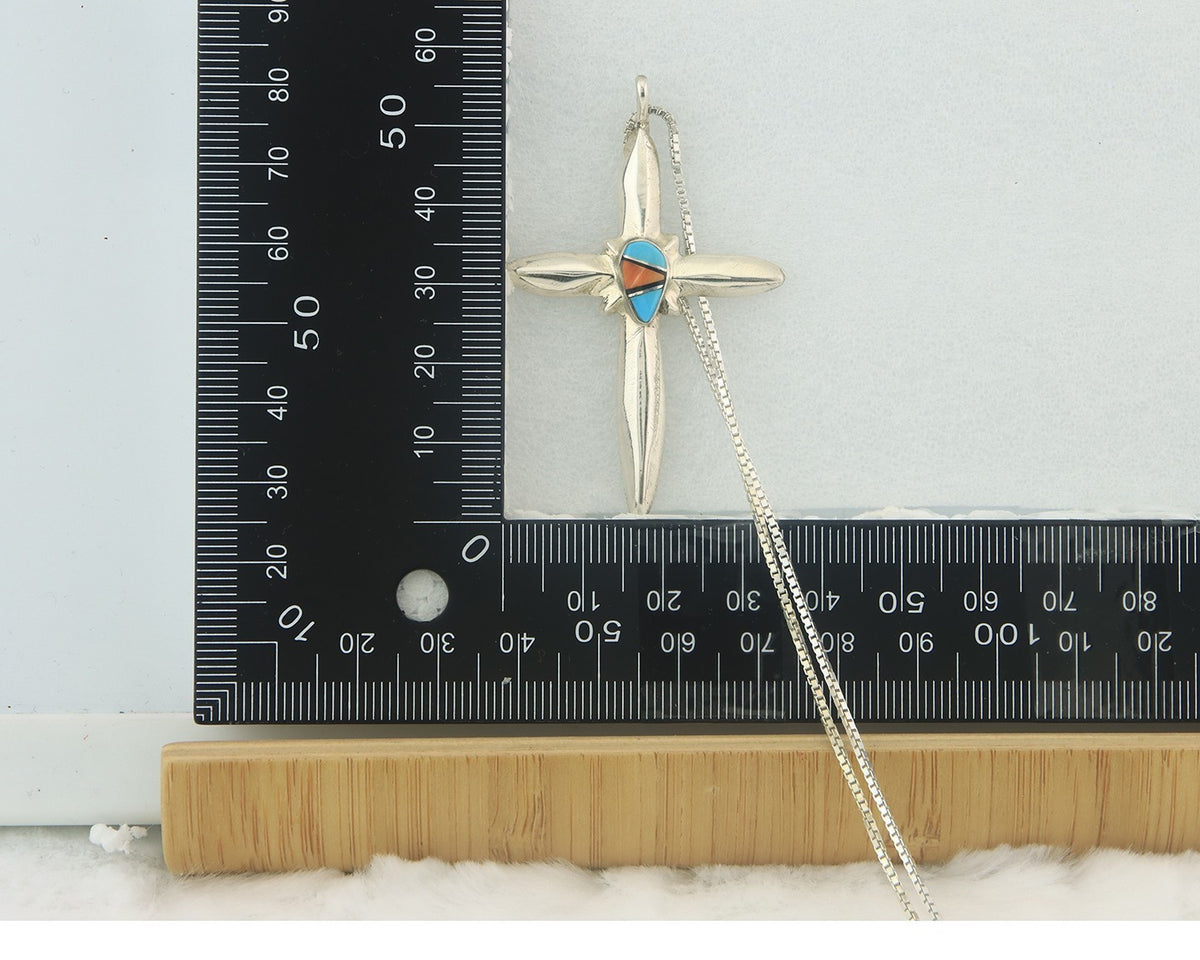 Navajo Cross Necklace Sterling Silver Authentic Natural Gemstones Signed M