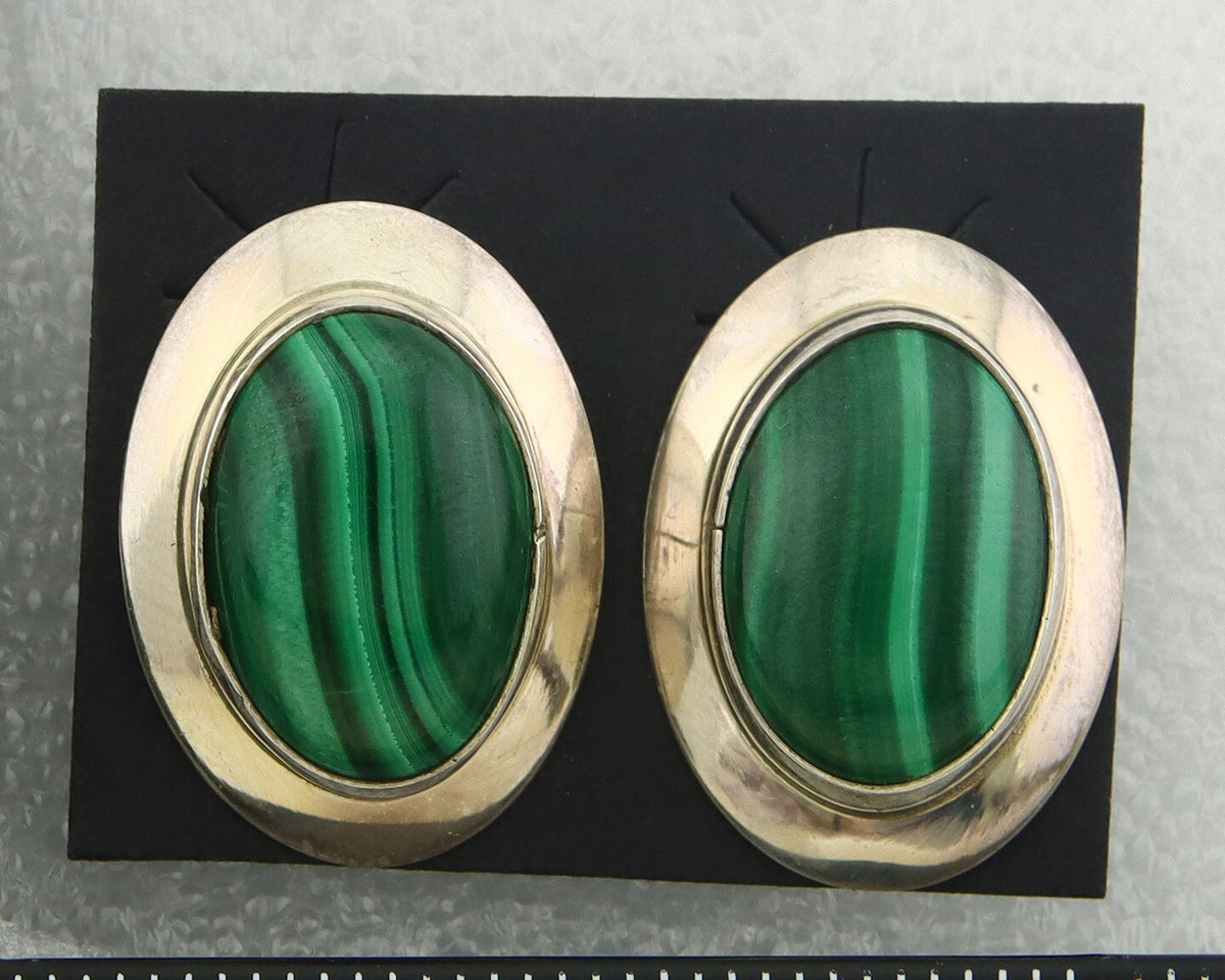 Navajo Earrings 925 Silver Natural Malachite Native American Artist C.80's