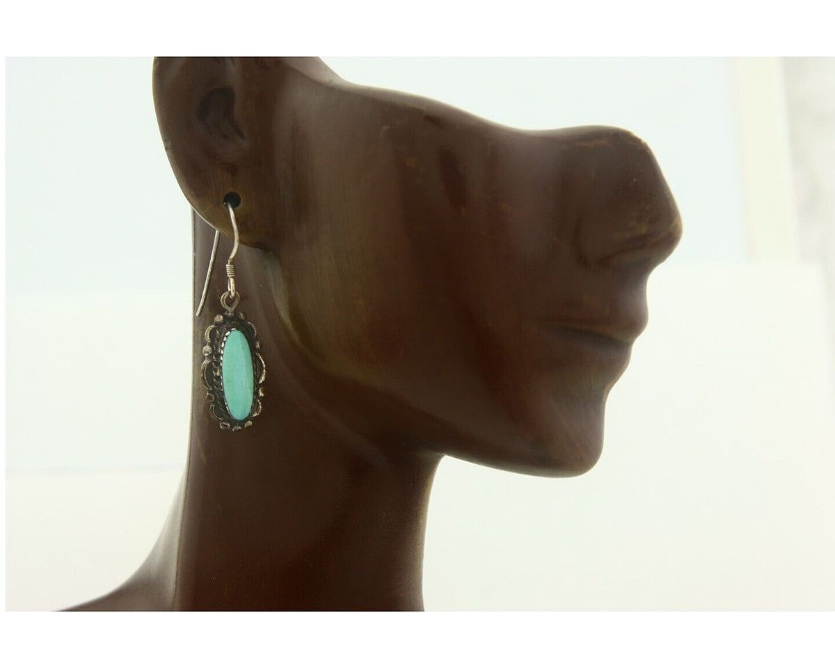 Navajo Earrings 925 Silver Natural Turquoise Native Artist C.80's
