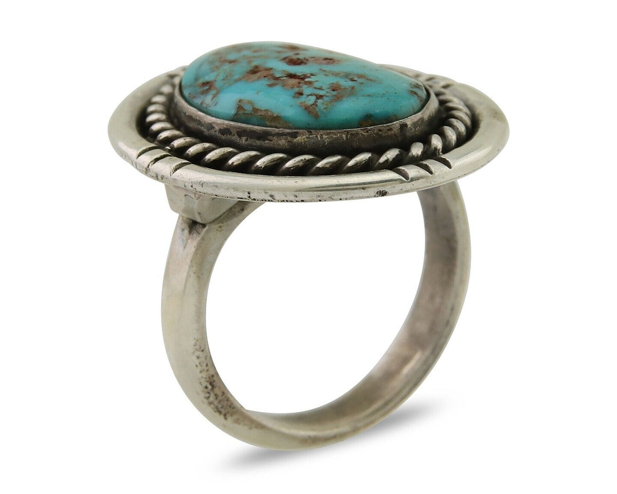 Navajo Handmade Ring 925 Silver Nevada Turquoise Native Artist C.80's
