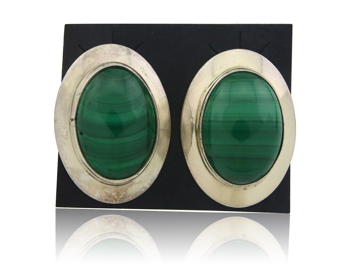 Navajo Earrings 925 Silver Natural Malachite Native American Artist C.80's