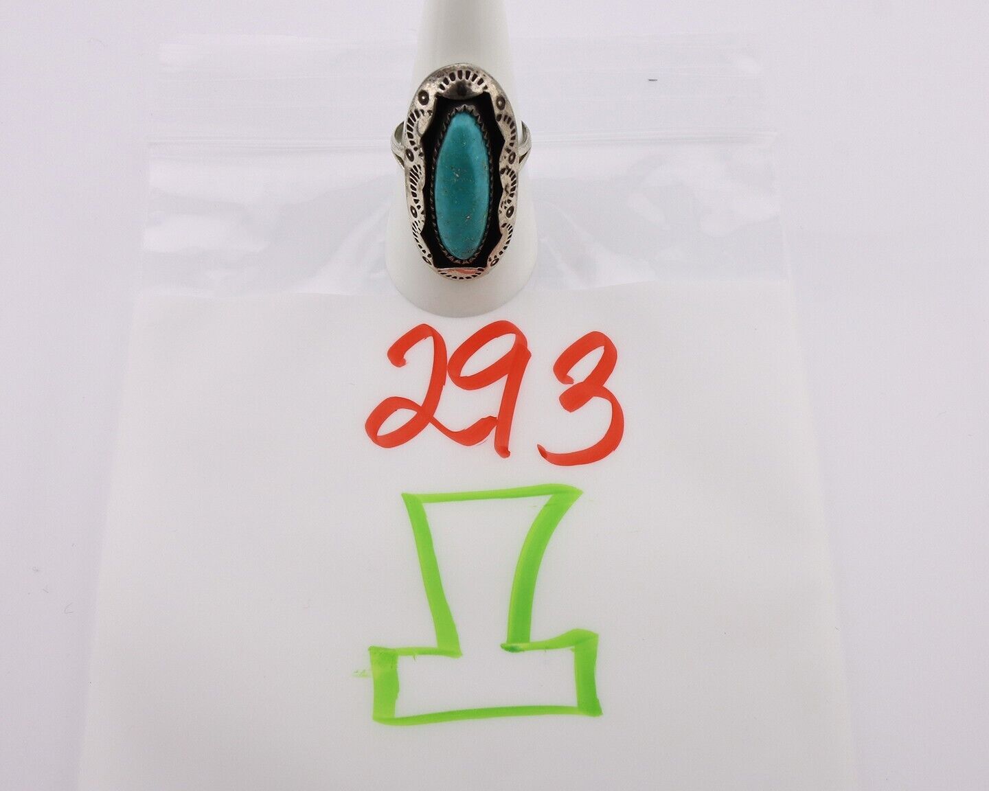 Navajo Ring 925 Silver Natural Kingman Turquoise Native American Artist C.80's