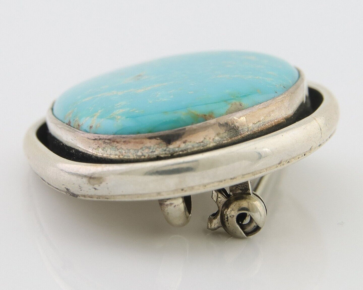 Navajo Pin Pendant 925 Silver Globe Turquoise Artist Signed Doug Zachary C.80's