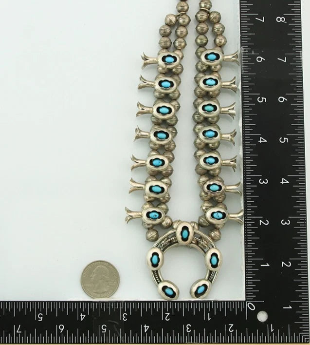 Navajo Squash Necklace Set Sterling Silver Turquoise Vintage Signed Ray Begay