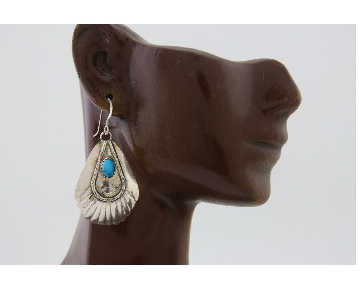 Navajo Earrings 925 Silver Turquoise Artist Signed Dean Brown C.80's