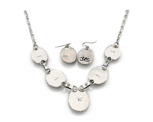 Navajo Necklace Earring Set Sterling Silver Vintage Native Artist Signed NE C80s