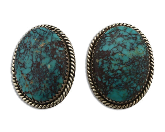 Navajo Earrings 925 Silver Spiderweb Turquoise Artist Signed RB C.80's