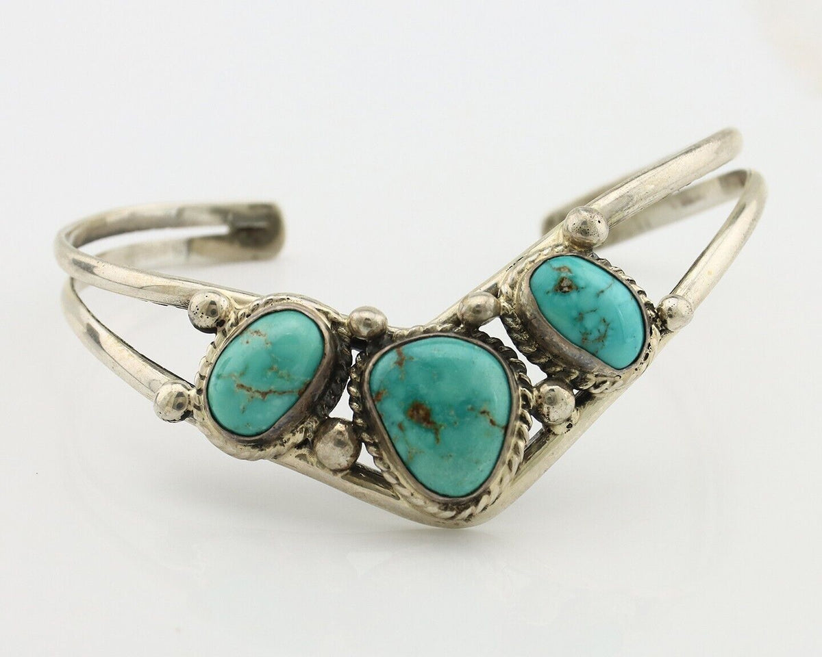Navajo Bracelet 925 Silver Natural Blue Turquoise Artist Signed MC C.80's