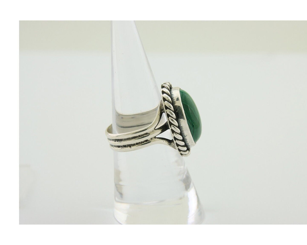 Navajo Ring 925 Silver Natural Malachite Native American Artist C.80's