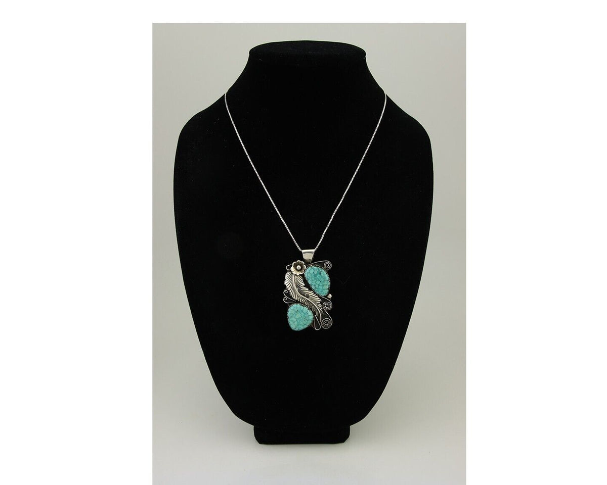Navajo Necklace 925 Silver Natural Turquoise Artist Signed M Thomas C.80's