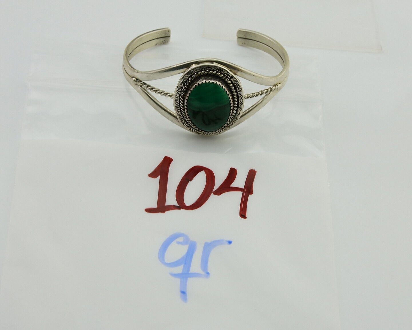 Navajo Cuff Bracelet Natural Malachite 925 Silver Native American Artist C.80s