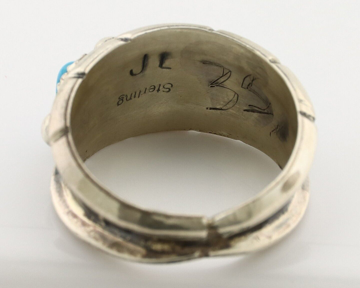 Navajo Ring 925 Silver Sleeping Beauty Turquoise Artist Signed JL C.80's