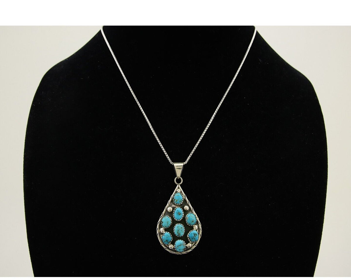Navajo Necklace 925 Silver Natural Blue Turquoise Artist Signed B Yazzie C.80's