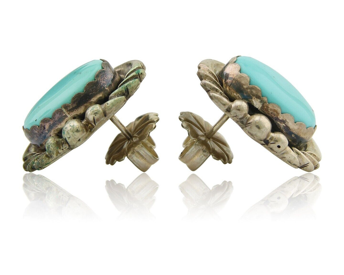 Navajo Earrings 925 Silver Natural Turquoise Native Artist C.80's