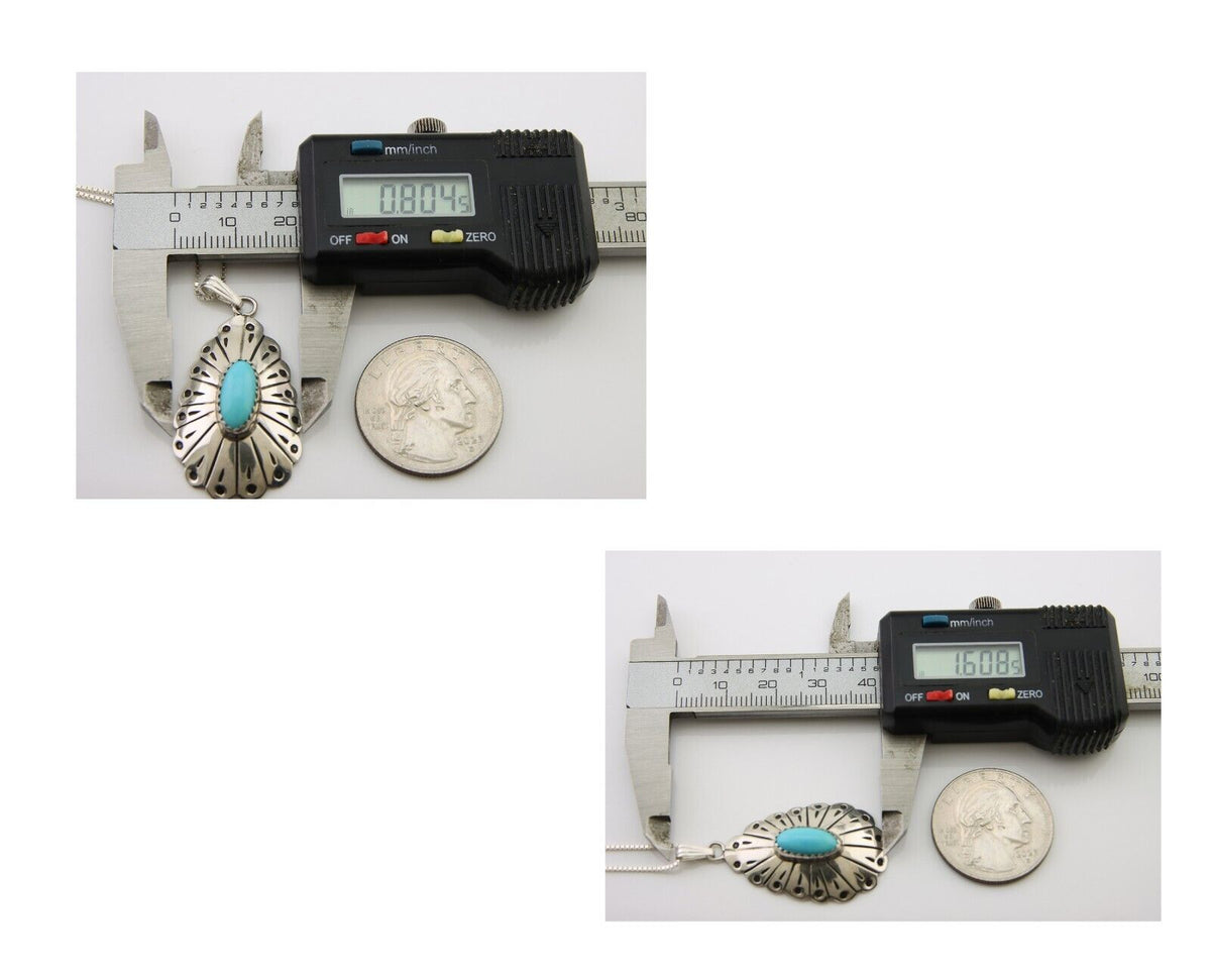 Navajo Necklace 925 Silver Natural Turquoise Native American Artist C.80's