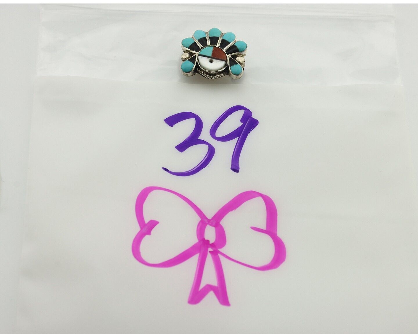 Zuni Pin Pendant .925 Silver Natural Gemstone Native American Artist C.80's