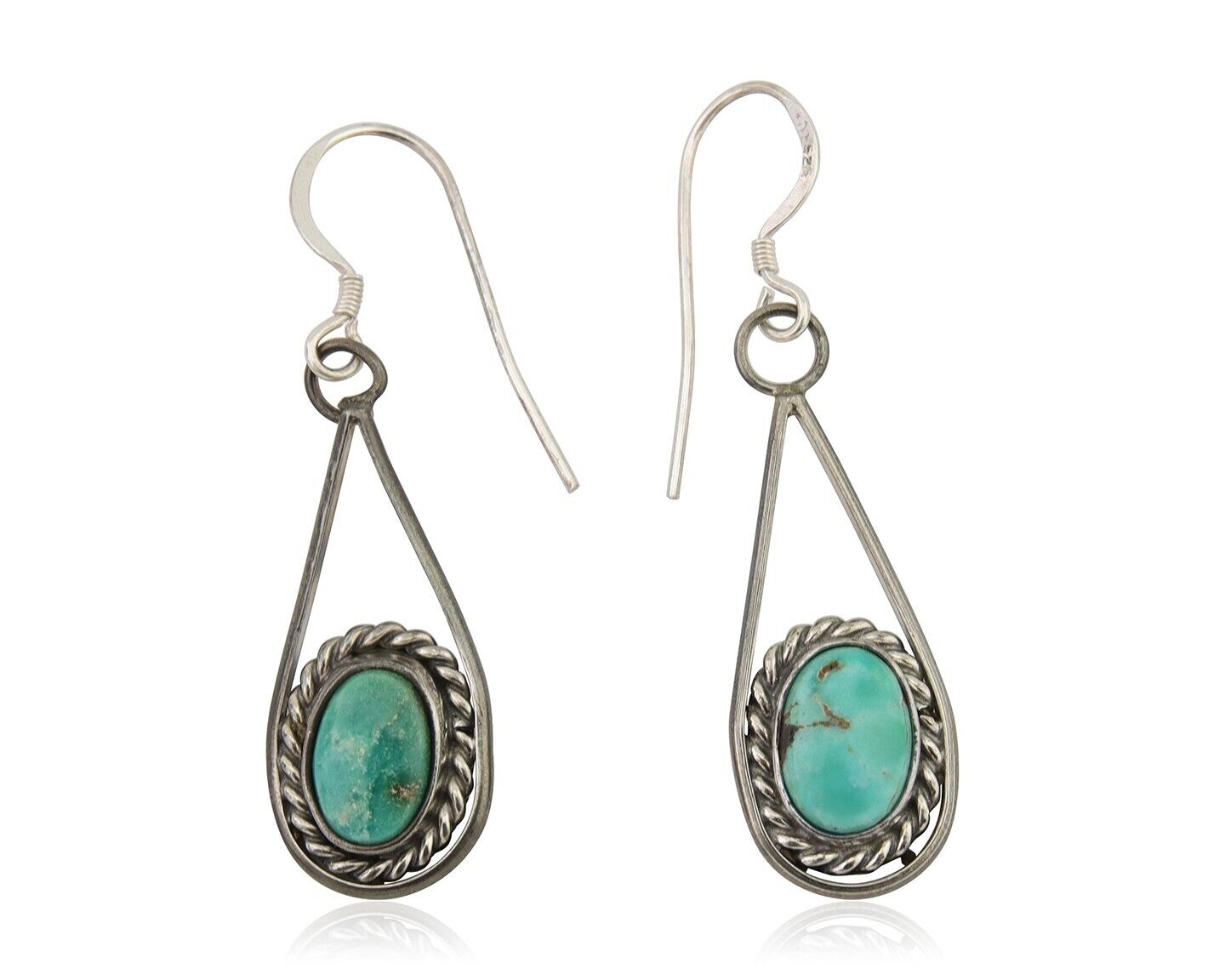 Vintage Native American 925 Sterling Silver Turquoise Bead sale Dangle Earrings 2.75