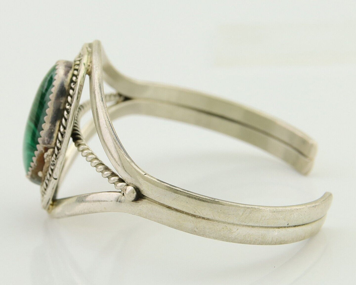 Navajo Cuff Bracelet Natural Malachite 925 Silver Native American Artist C.80s
