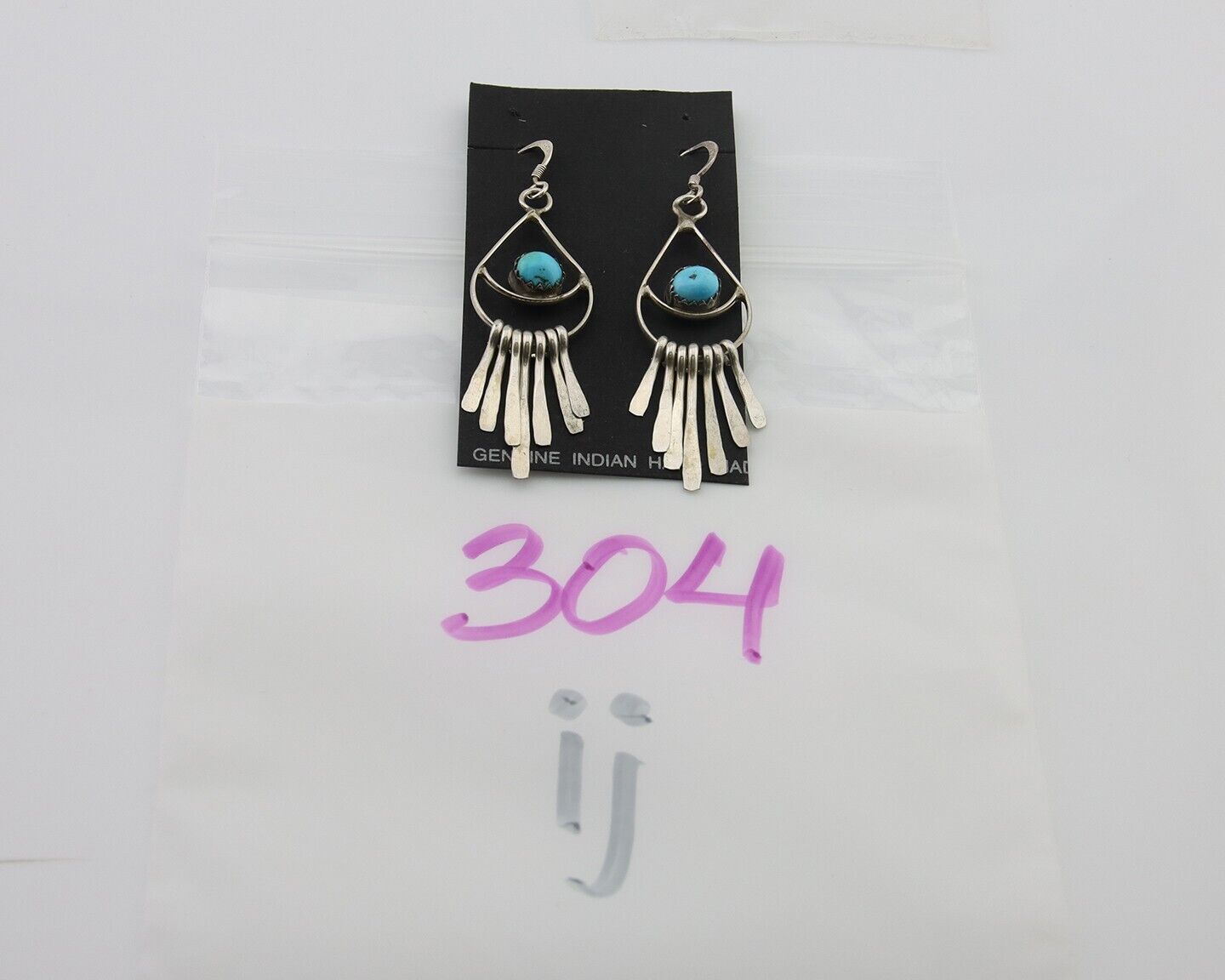 Navajo Dangle Earrings 925 Silver Natural Turquoise Artist Signed JB C.80's