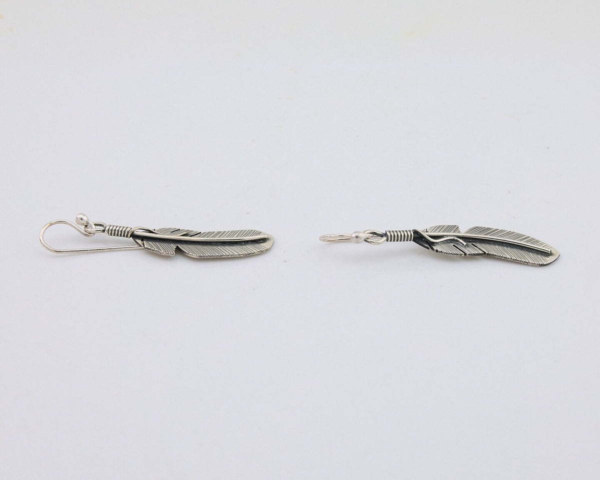 Navajo Feather Earrings 925 Silver Native American Artist C.80's