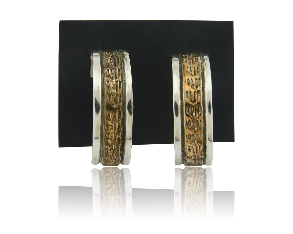 Navajo Hoop Earrings 925 Silver & Gold Artist Signed Randall Endito C.80's