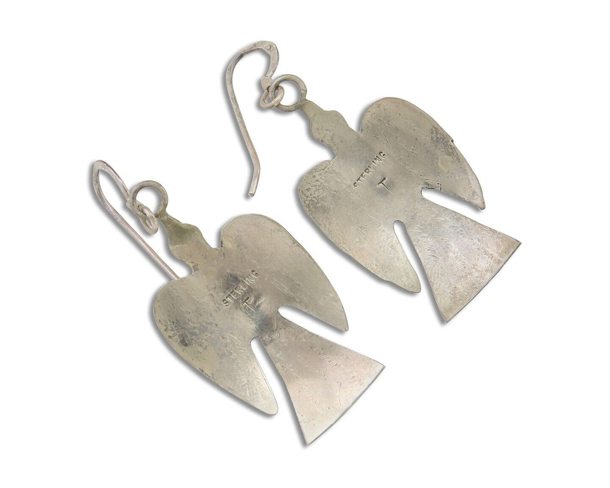 Navajo Thunderbird Earrings 925 Silver Natural Turquoise Native Artist C.80's