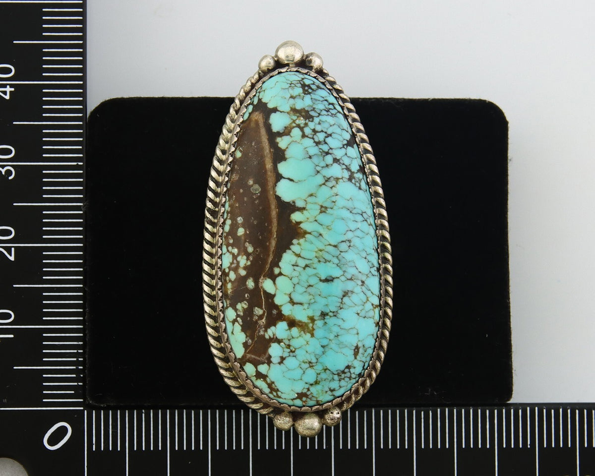 Navajo Ring 925 Sterling Spiderweb Blue Turquoise Native Artist C.80's Size 7.5