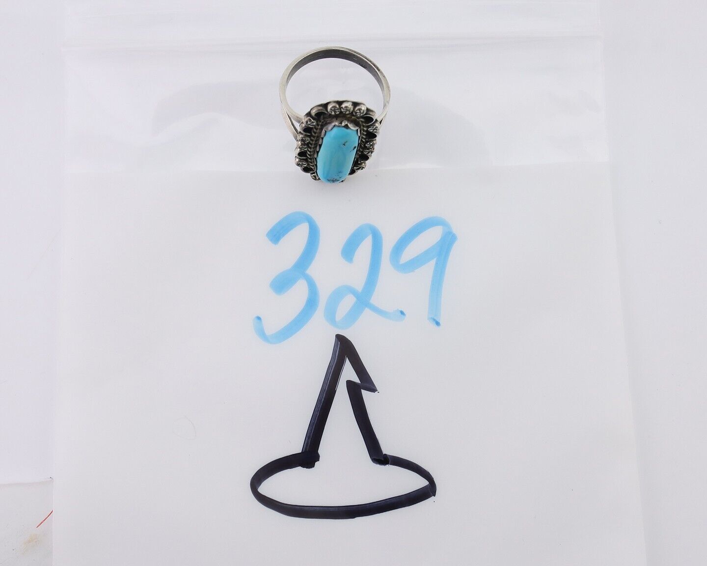 Navajo Ring 925 Silver Natural Blue Turquoise Signed H. Slim & CS C.80's