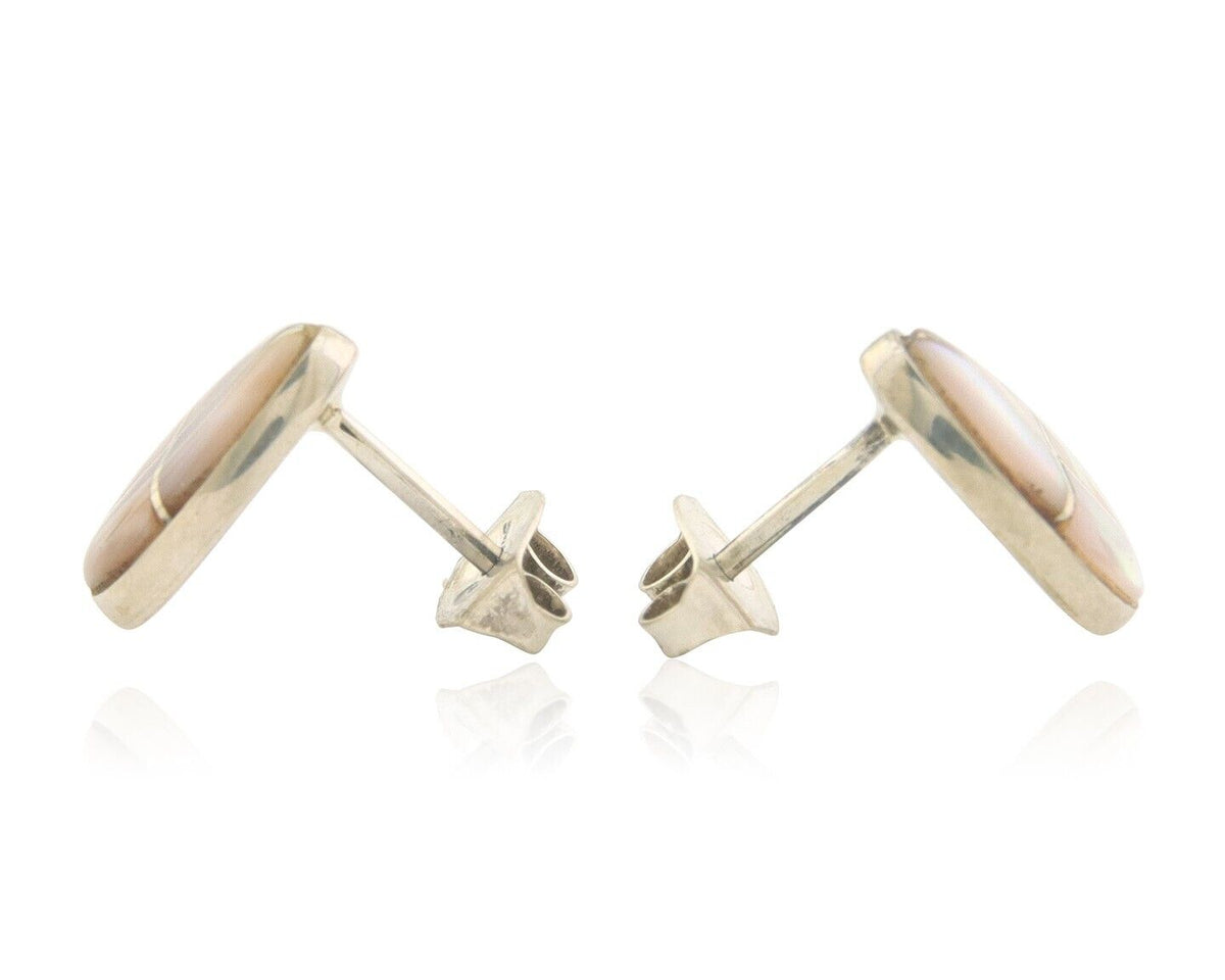 Navajo Earrings 925 Silver Pink Mussel Native American Artist C.80's