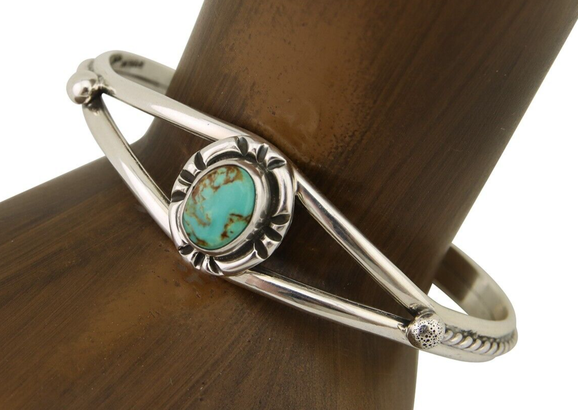 Navajo Bracelet 925 Silver Blue Turquoise Artist Signed Gecko C.80's