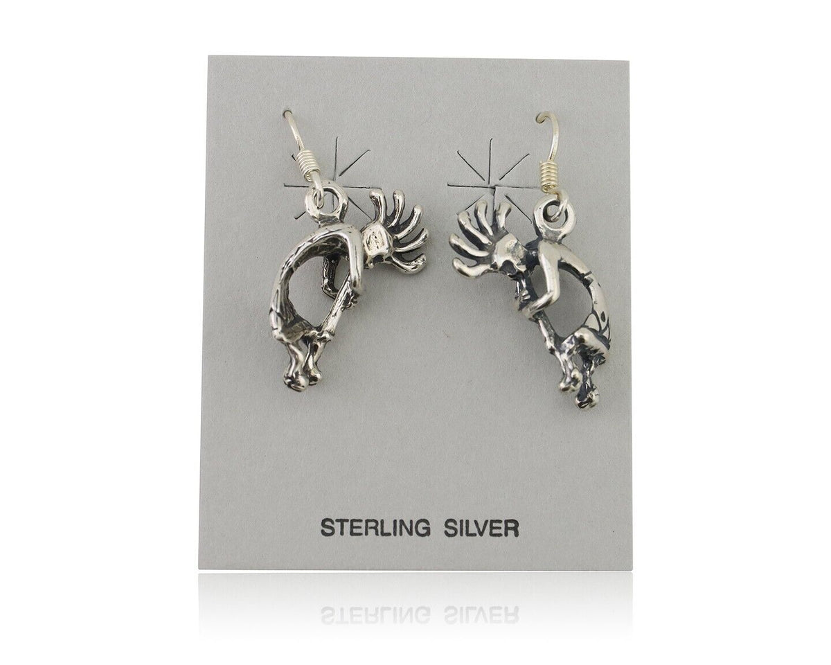 Navajo Kokopelli Dangle Earrings 925 Silver Native American Artist C.80's