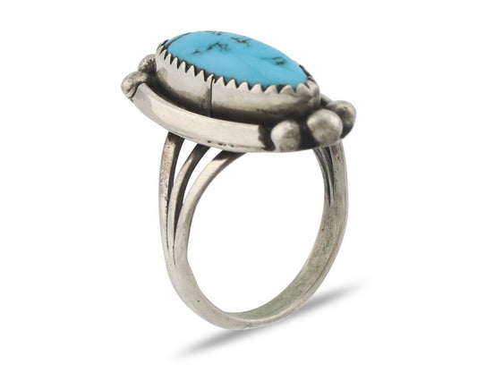 Navajo Ring .925 Silver Sleeping Beauty Turquoise Signed SkyStone Creations C80s