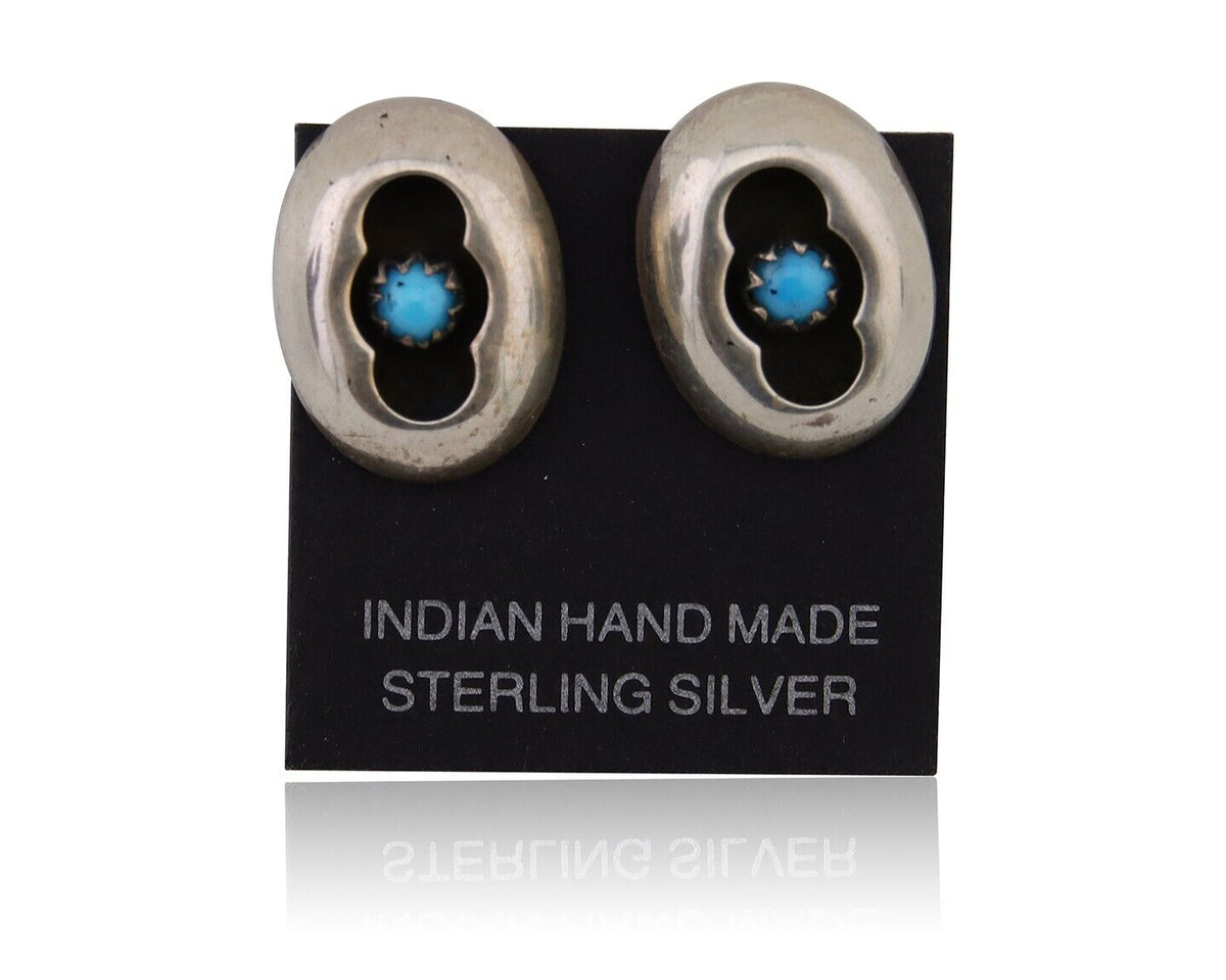 Navajo Handmade Earrings 925 Silver Natural Turquoise Native American Artist 80s