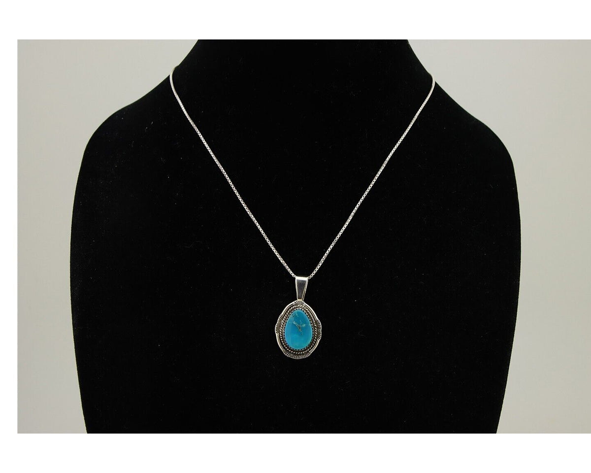 Navajo Necklace 925 Silver Natural Turquoise Artist Signed Mike Begay C.80's