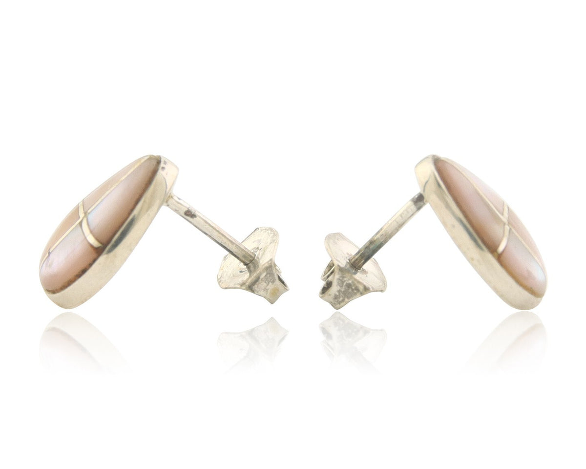 Navajo Earrings 925 Silver Pink Mussel Native American Artist C.80's