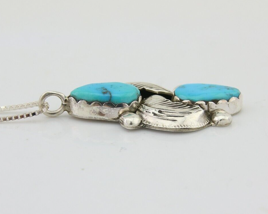 Navajo Turquoise Handmade Necklace 925 Silver Signed Simplicio C.80's