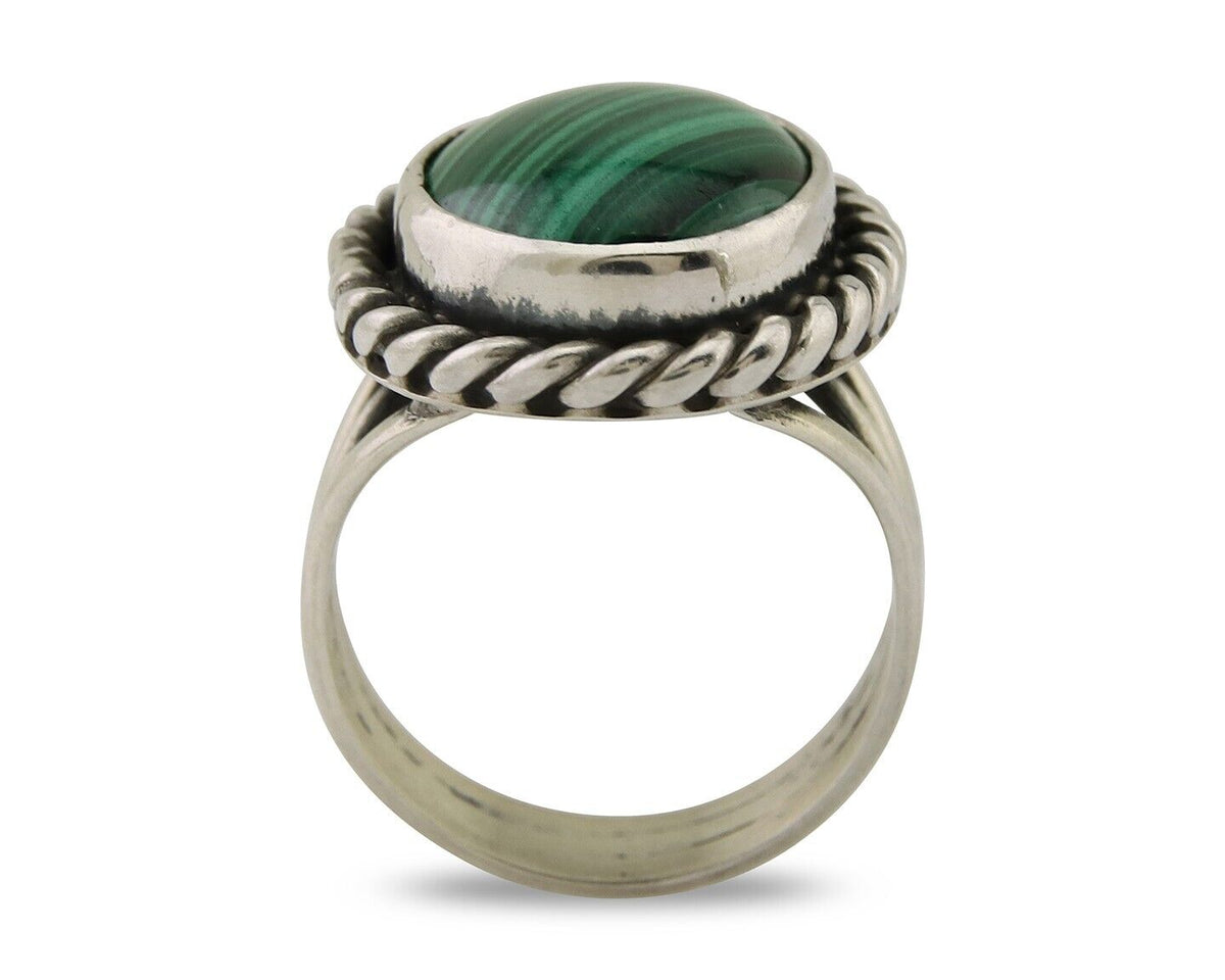 Navajo Ring 925 Silver Natural Malachite Native American Artist C.80's