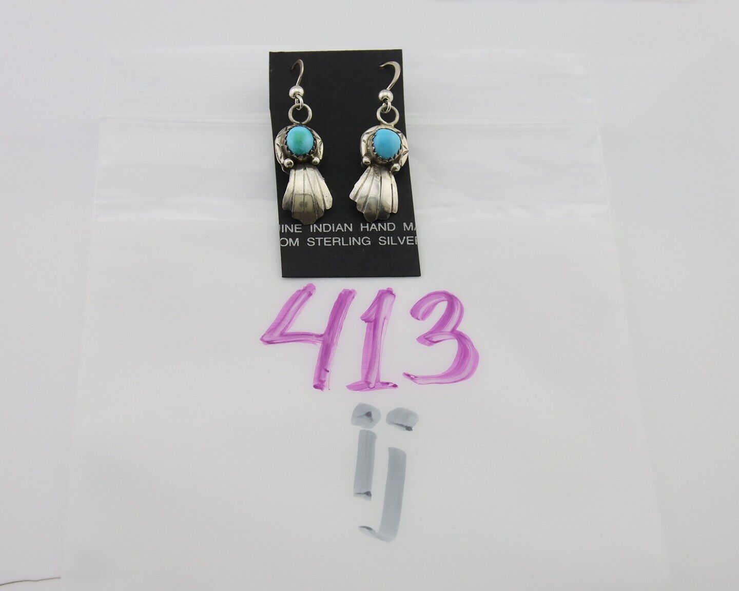 Navajo Earrings 925 Silver Blue Turquoise Artist Signed Kee Tsosie C.80's