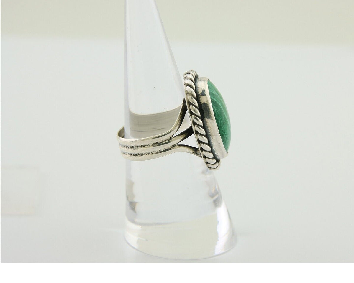 Navajo Ring 925 Silver Natural Malachite Native American Artist C.80's