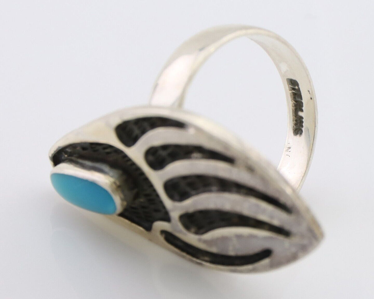 Navajo Badger Paw Ring 925 Silver Turquoise Native American Artist C.80's
