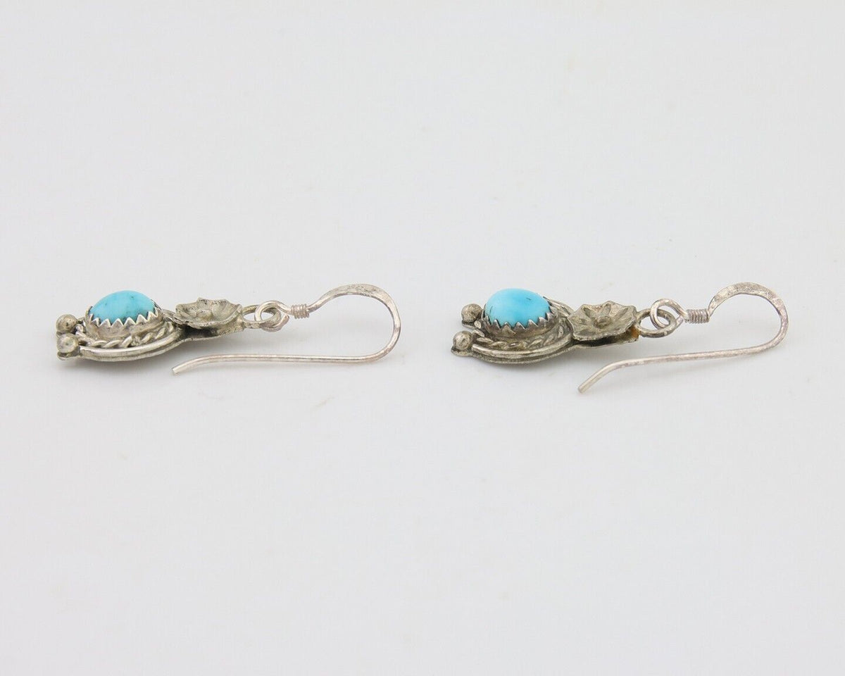 Navajo Dangle Earrings 925 Silver Natural Turquoise Artist Signed DB C.80's
