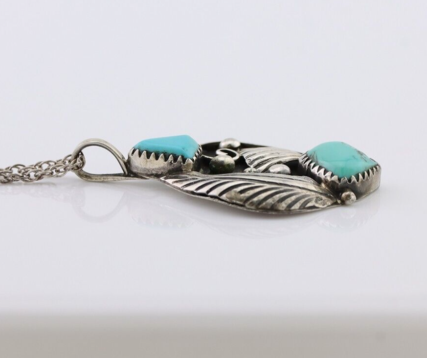 Navajo Turquoise Handmade Necklace 925 Silver Artist Signed PM C.80s